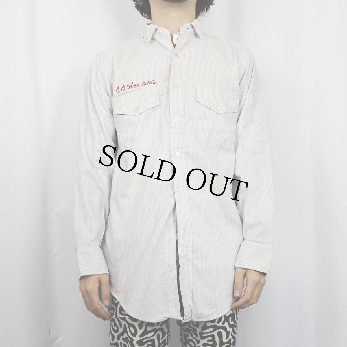 画像2: 60's RIVERSIDE MASTERBILT ストライプ柄 チェーン刺繍 コットンワークシャツ M (2)