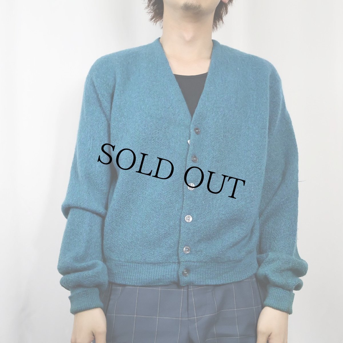 画像2: 60〜70's PURITAN USA製 ウール×モヘアニットカーディガン L (2)