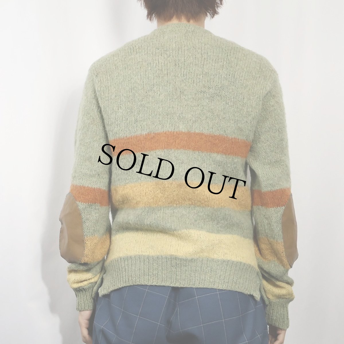 画像3: 60〜70's Sedgewick ボーダー柄 エルボーパッチ付き ウール×モヘアニットカーディガン M (3)