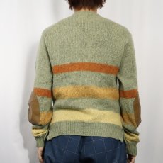 画像3: 60〜70's Sedgewick ボーダー柄 エルボーパッチ付き ウール×モヘアニットカーディガン M (3)