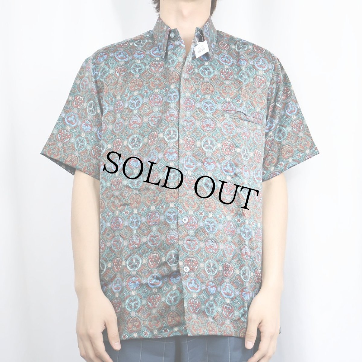 画像2: 70's Tori Richard USA製 総柄 ポリシャツ DEADSTOCK M (2)