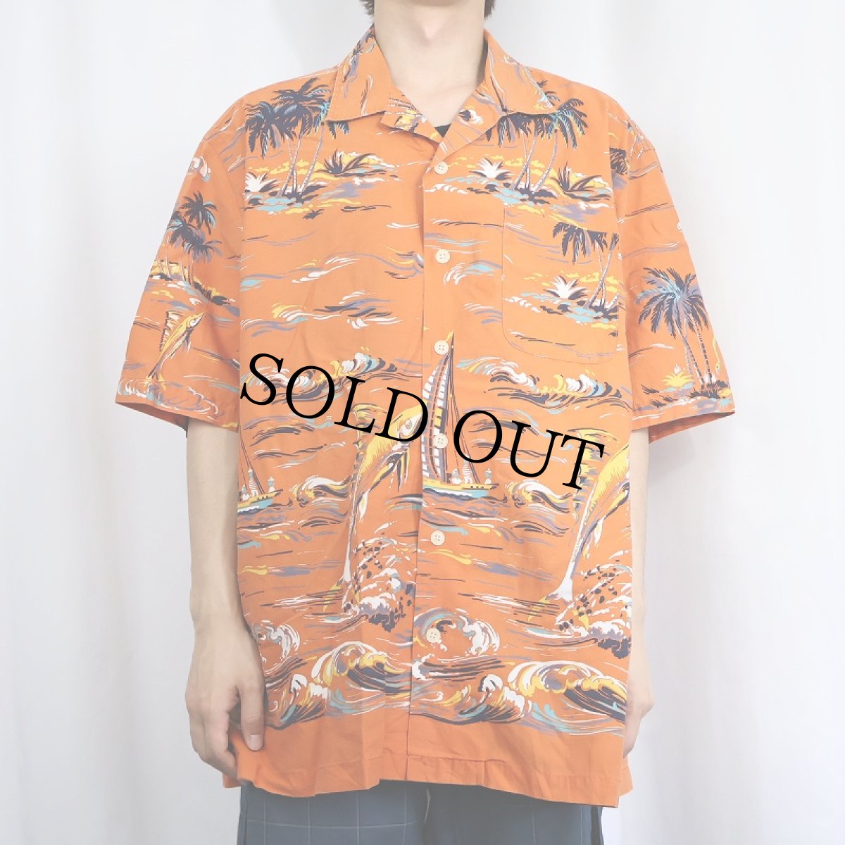 画像2: 90's POLO SPORT Ralph Lauren オールオーバーパターン コットンアロハシャツ XL (2)