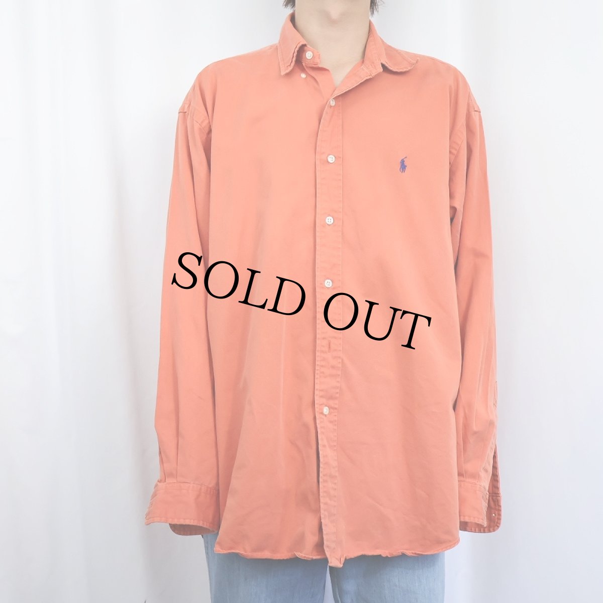 画像2: Ralph Lauren "BLAKE" ロゴ刺繍 コットンボタンダウンシャツ L (2)