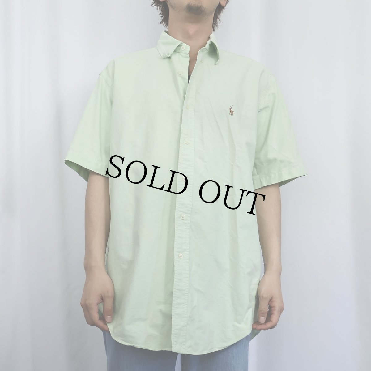 画像2: Ralph Lauren "CLASSIC FIT" ロゴ刺繍 コットンボタンダウンシャツ L (2)