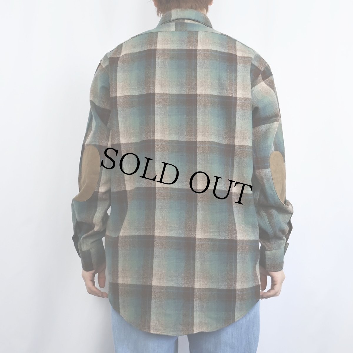 画像3: 70's PENDLETON USA製 オンブレーチェック柄 エルボーパッチ付き ウールシャツ M (3)