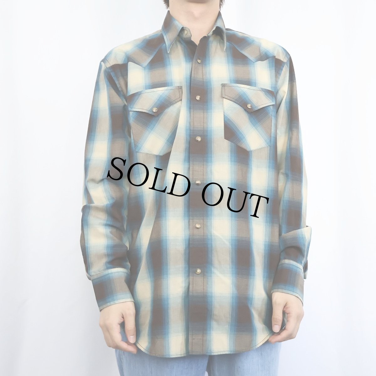 画像2: PENDLETON オンブレーチェック柄 コットン×ポリエステル ウエスタンシャツ M (2)