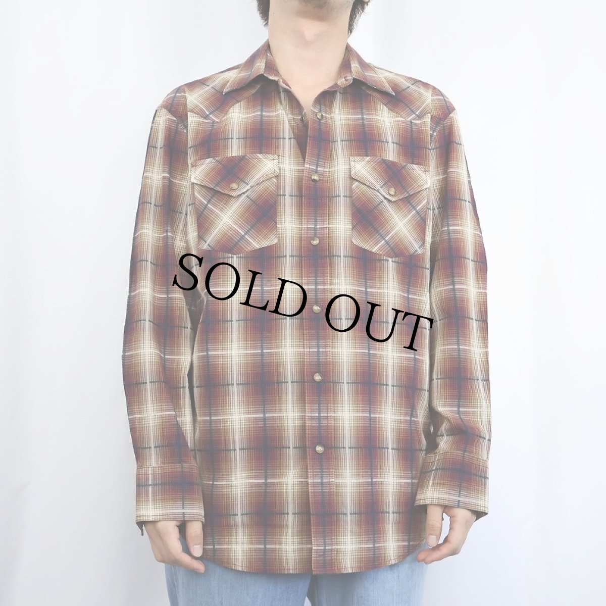 画像2: PENDLETON オンブレーチェック柄 コットン×ポリエステル ウエスタンシャツ M (2)