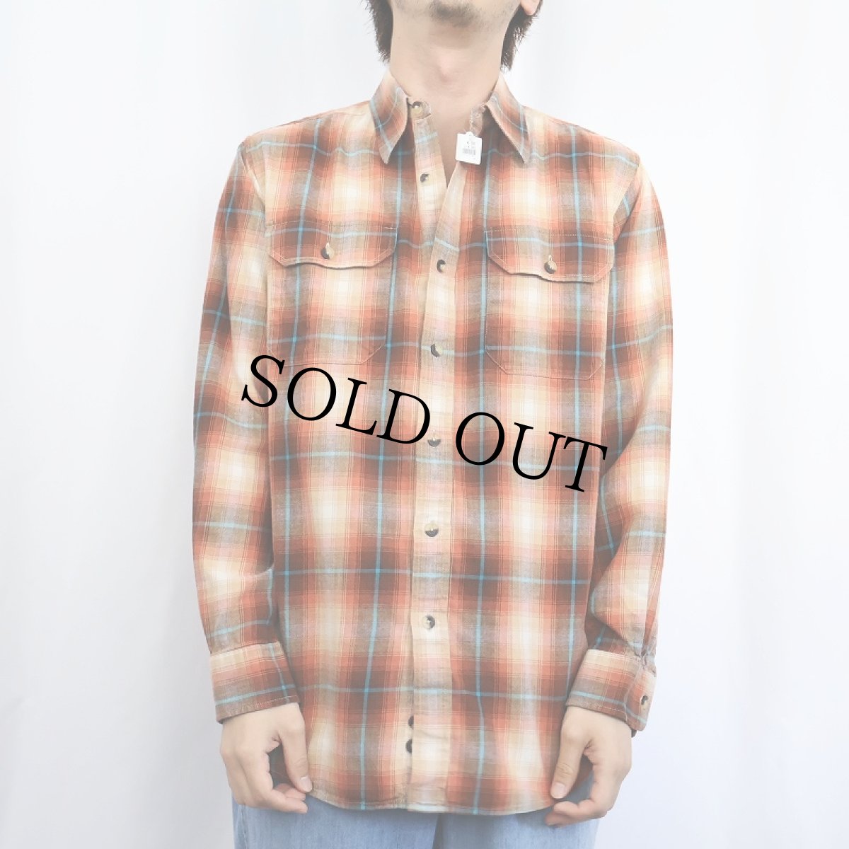 画像2: PENDLETON オンブレーチェック柄 コットン×ウールシャツ M (2)