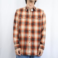画像2: PENDLETON オンブレーチェック柄 コットン×ウールシャツ M (2)