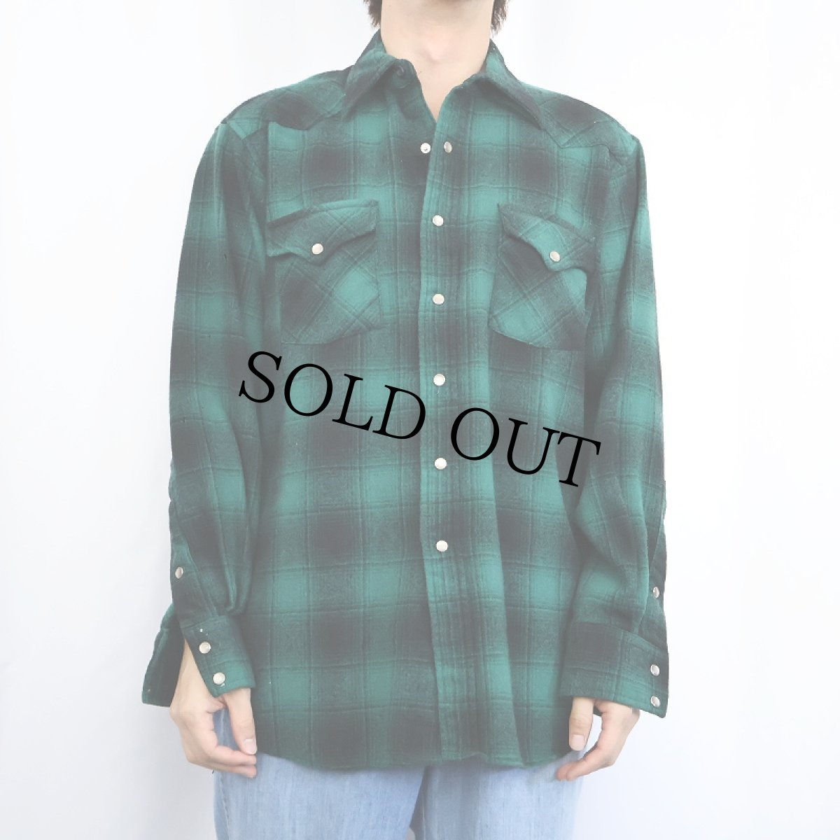 画像2: 90's PENDLETON USA製 オンブレーチェック柄 ウールウエスタンシャツ M (2)