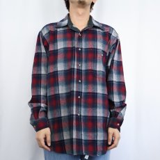 画像2: 80's PENDLETON USA製 オンブレーチェック柄 エルボーパッチ付き ウールシャツ L (2)
