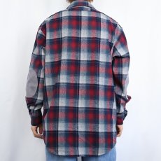 画像3: 80's PENDLETON USA製 オンブレーチェック柄 エルボーパッチ付き ウールシャツ L (3)