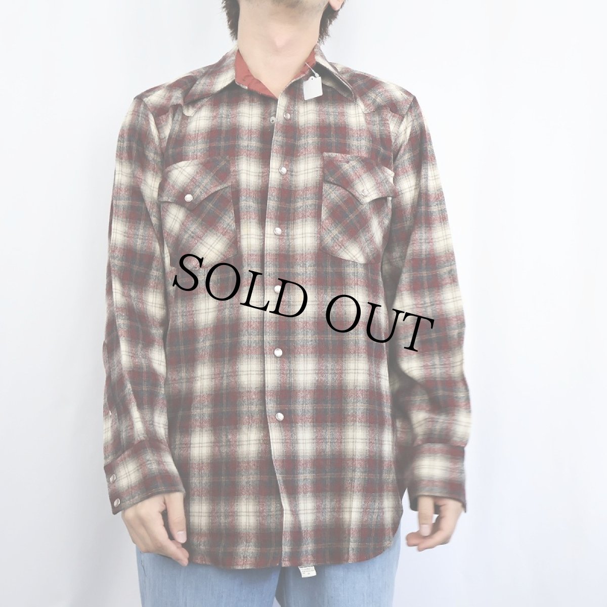 画像2: 70's PENDLETON オンブレーチェック柄 ウールウエスタンシャツ M (2)
