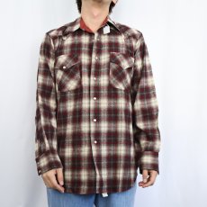 画像2: 70's PENDLETON オンブレーチェック柄 ウールウエスタンシャツ M (2)