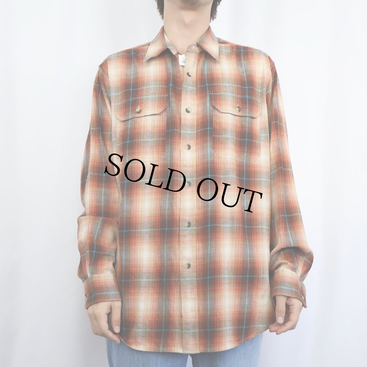 画像2: PENDLETON オンブレーチェック柄 コットン×ウールシャツ L (2)