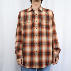 画像2: PENDLETON オンブレーチェック柄 コットン×ウールシャツ L (2)