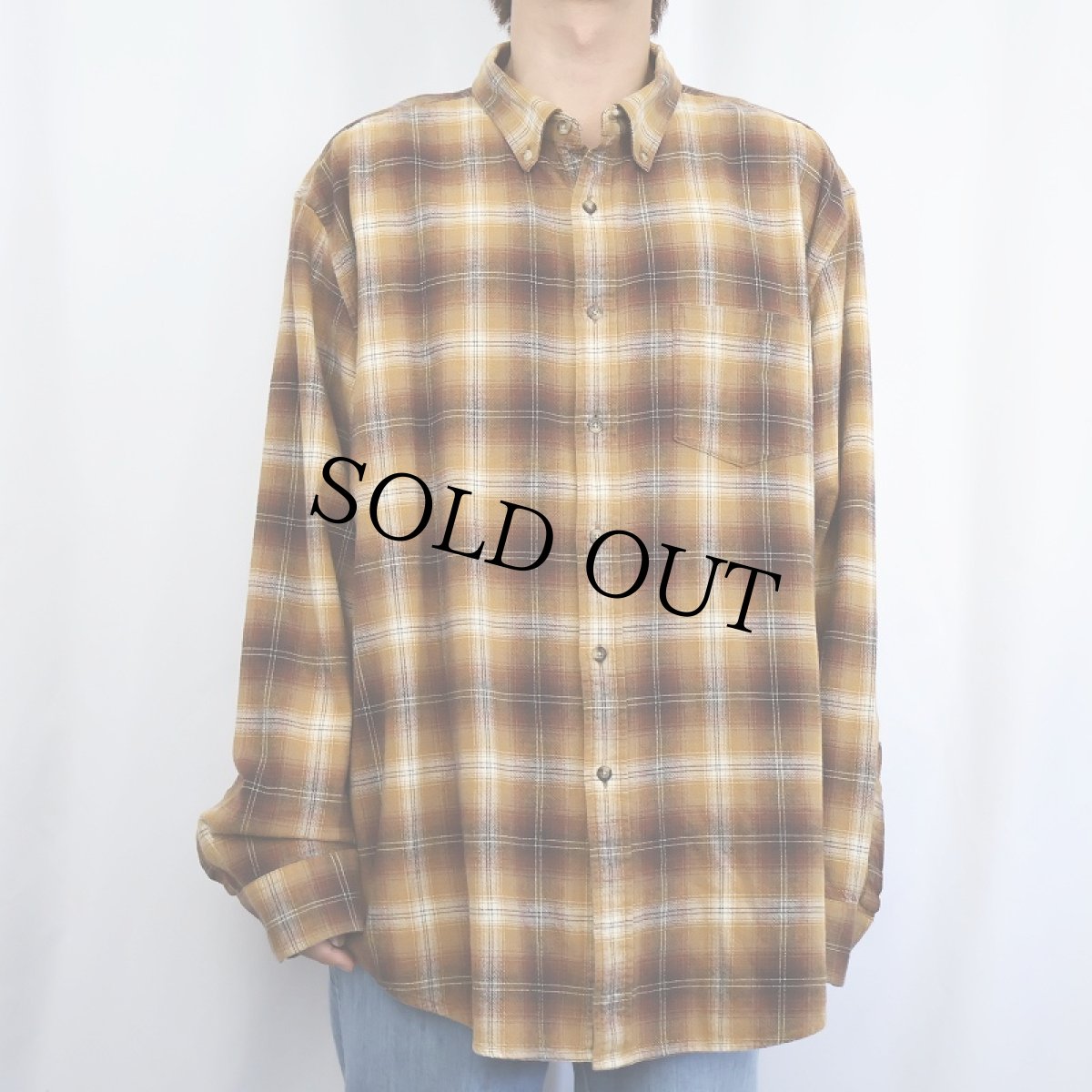 画像2: PENDLETON オンブレーチェック柄 コットンボタンダウンシャツ L (2)