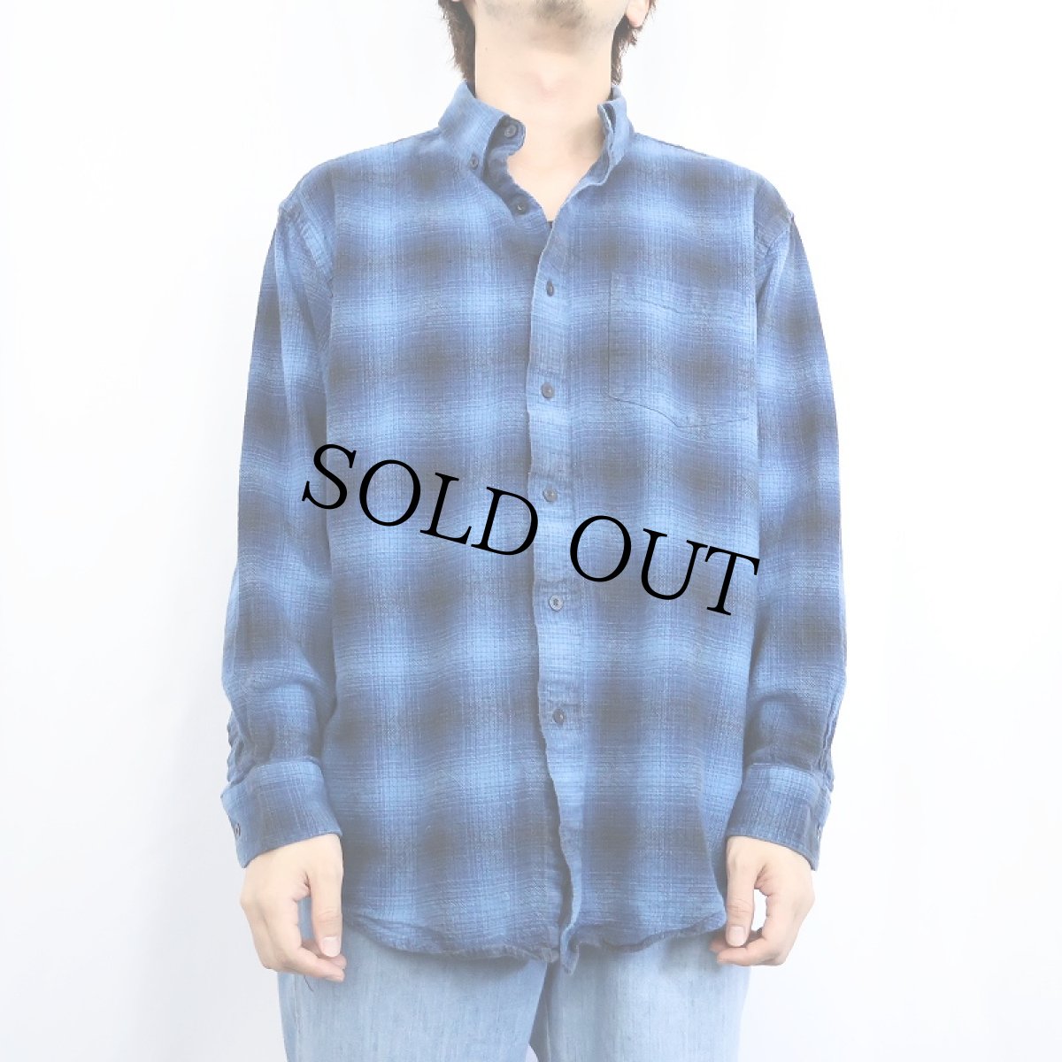 画像2: PENDLETON オンブレーチェック柄 コットンボタンダウンシャツ L (2)