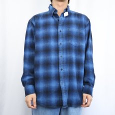 画像2: PENDLETON オンブレーチェック柄 コットンボタンダウンシャツ L (2)