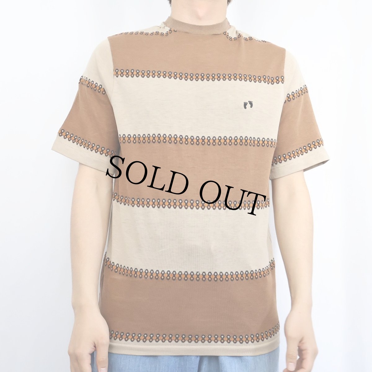 画像2: 70's HANG TEN ボーダー柄織り ニットTシャツ M (2)