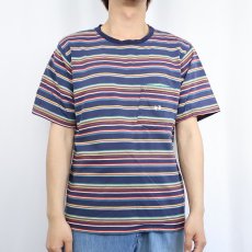 画像2: 90's HANG TEN USA製 マルチボーダー柄 ポケットTシャツ M (2)