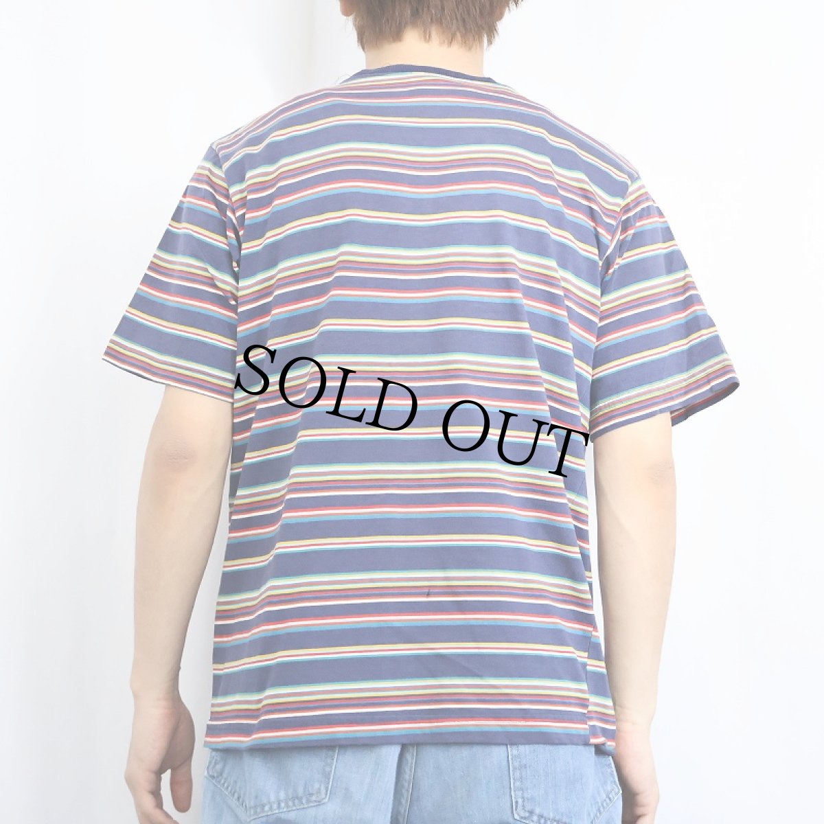 画像3: 90's HANG TEN USA製 マルチボーダー柄 ポケットTシャツ M (3)