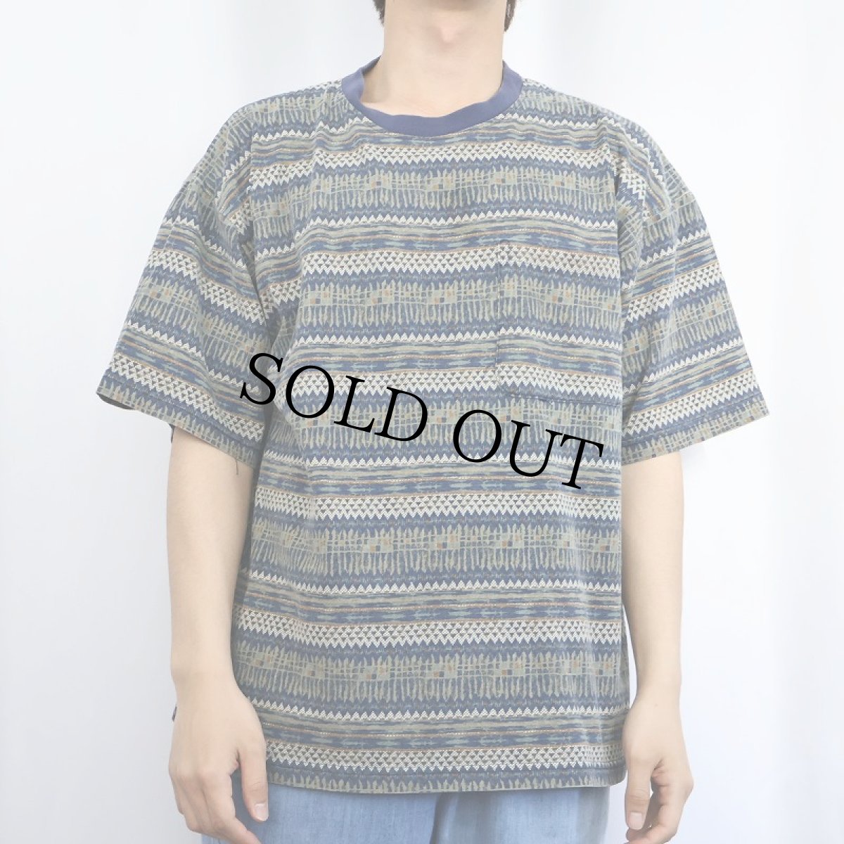 画像2: 90's Ocean Pacific USA製 ネイティブボーダー柄 ポケットTシャツ L (2)