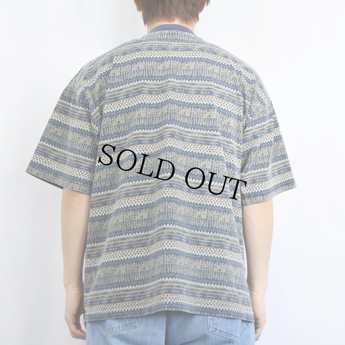 画像3: 90's Ocean Pacific USA製 ネイティブボーダー柄 ポケットTシャツ L (3)