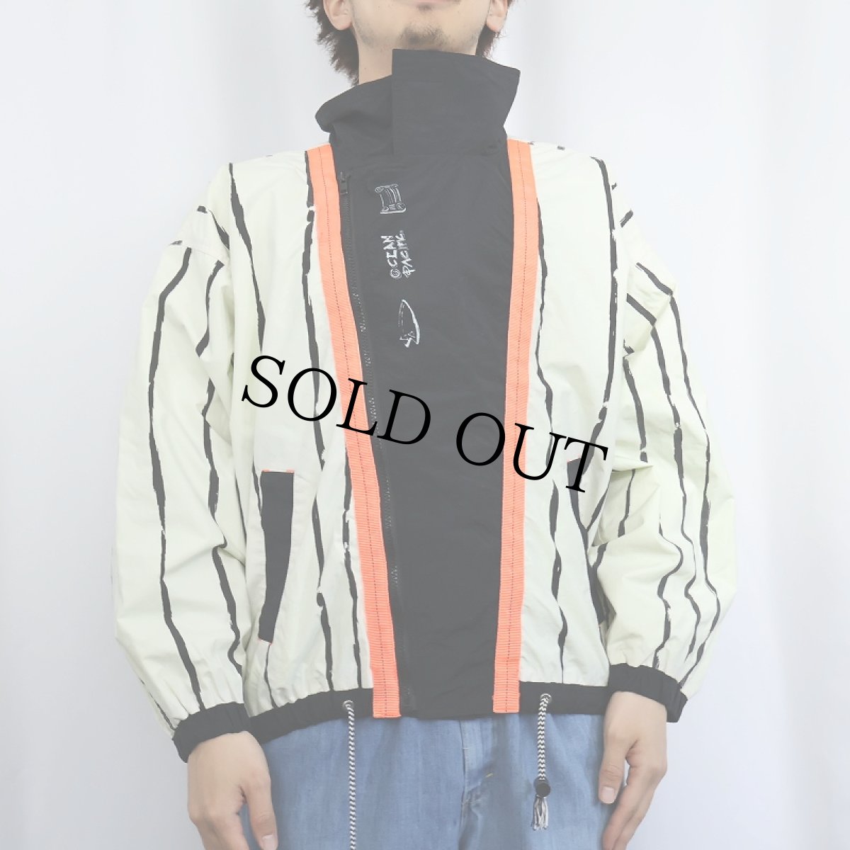 画像2: 90's Ocean Pacific ストライプ柄 ナイロンジップジャケット (2)