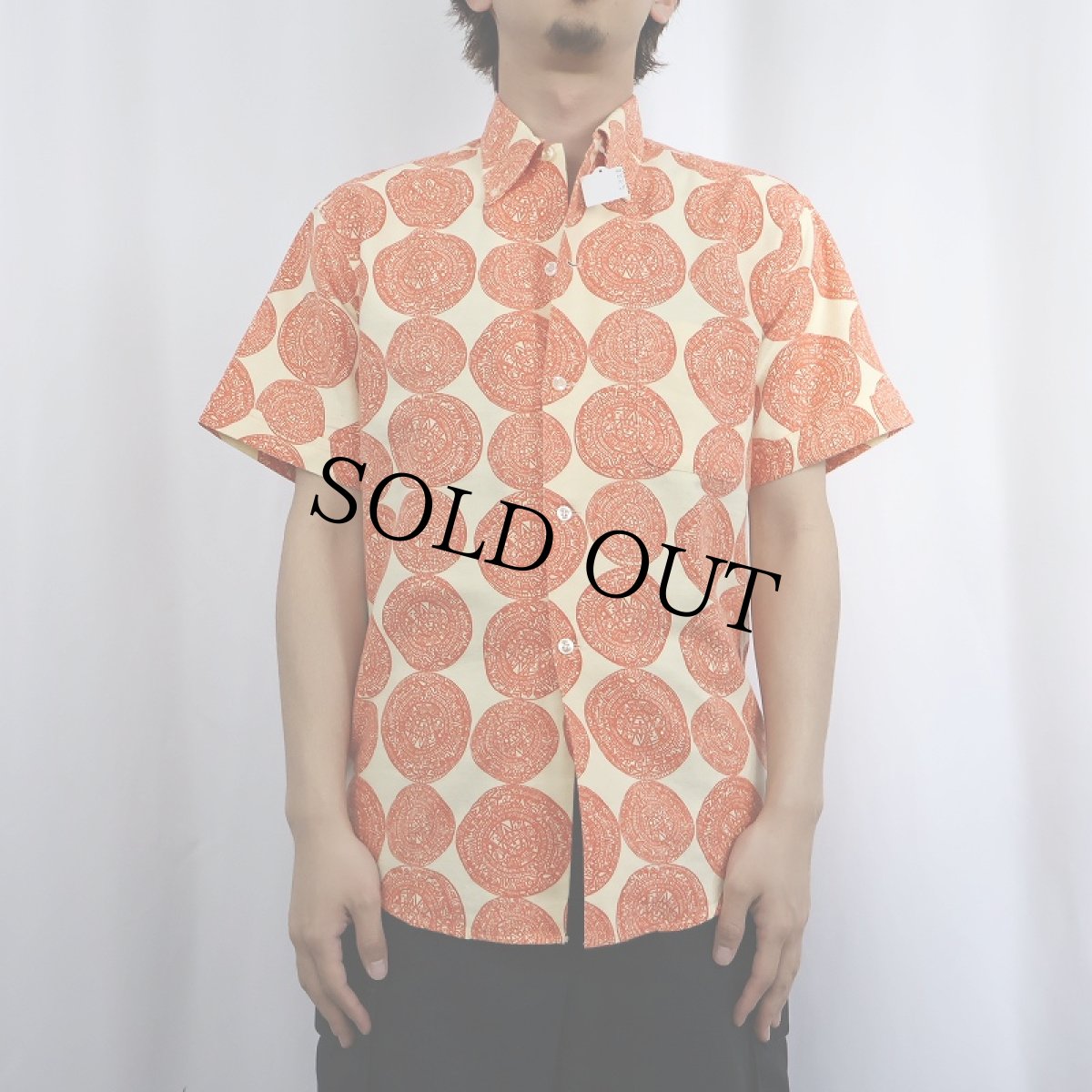 画像2: 60's Sears 総柄 3点留め コットンボタンダウンシャツ M (2)