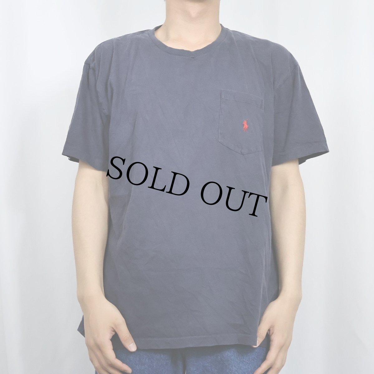 画像2: 90's POLO Ralph Lauren ロゴ刺繍 ポケットTシャツ NAVY M (2)