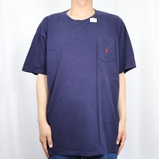 画像2: 90's POLO Ralph Lauren USA製 ロゴ刺繍 ポケットTシャツ NAVY XL (2)