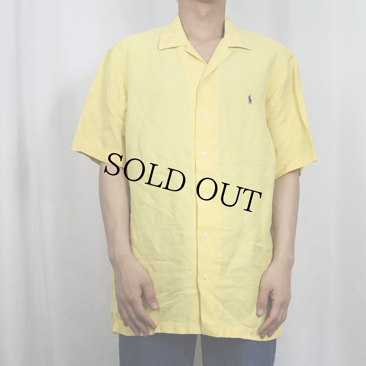 画像2: 【SALE】 POLO Ralph Lauren ヘリンボーン織り リネン×シルクオープンカラーシャツ M (2)