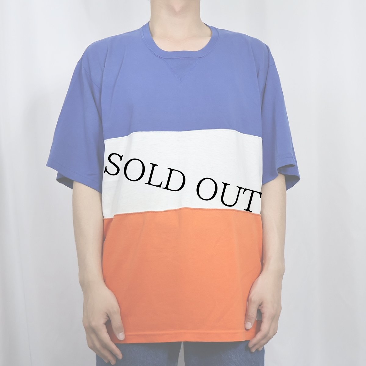 画像2: 80's RUSSELL ATHLETIC USA製 ボーダー柄 前V 無地Tシャツ XL (2)