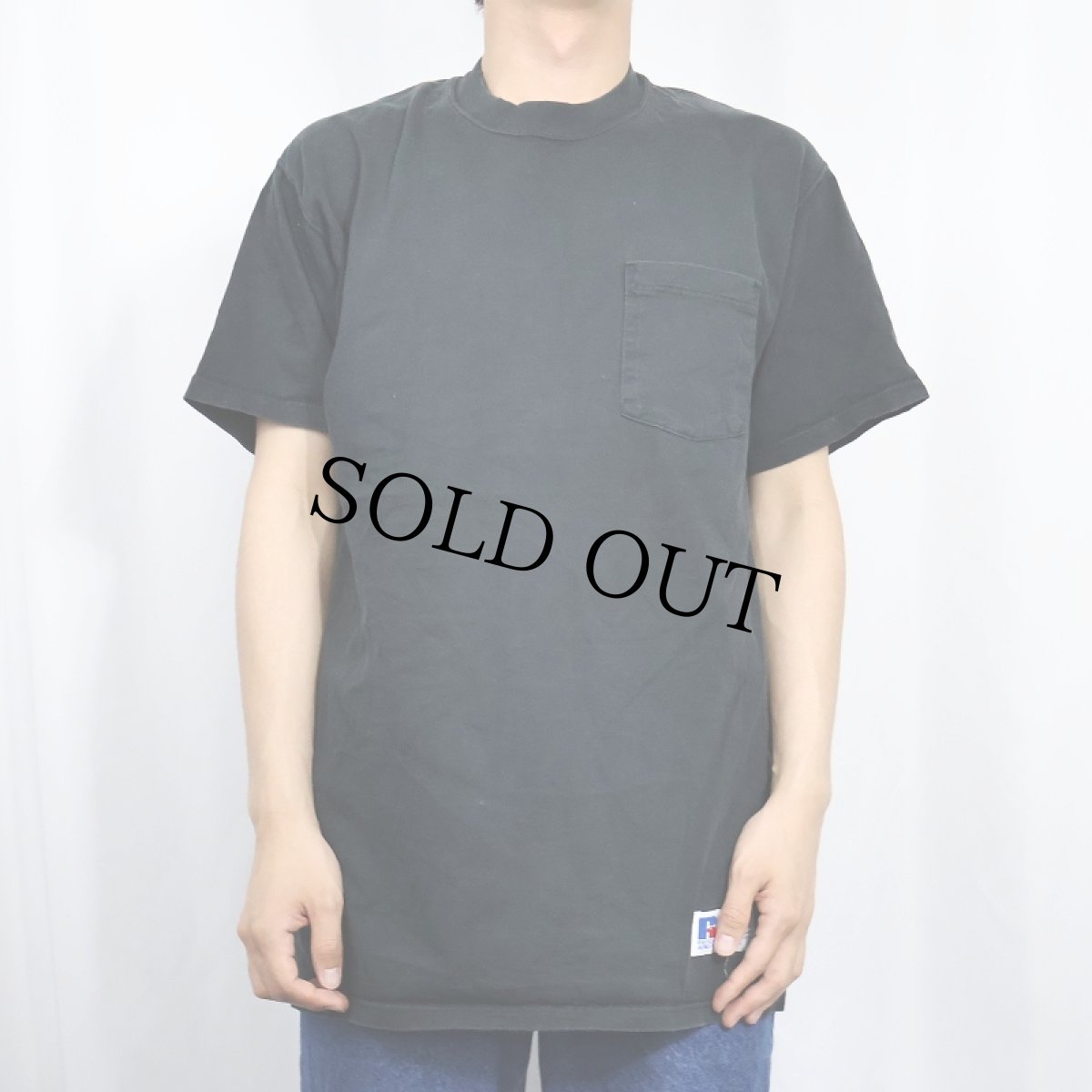 画像2: 90's RUSSELL ATHLETIC USA製 無地 ポケットTシャツ BLACK L (2)