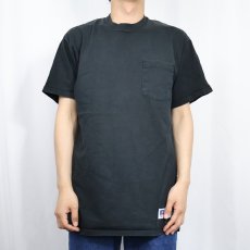 画像2: 90's RUSSELL ATHLETIC USA製 無地 ポケットTシャツ BLACK L (2)