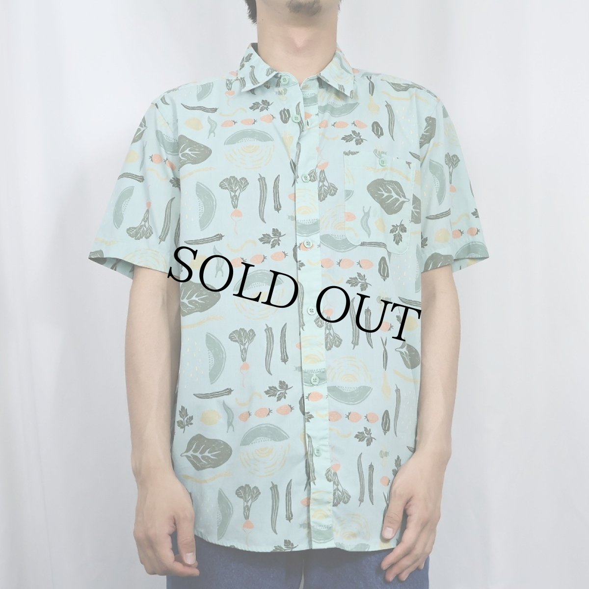画像2: 2020SS Patagonia ORGANIC COTTON 野菜柄 コットン×ポリエステルシャツ M (2)