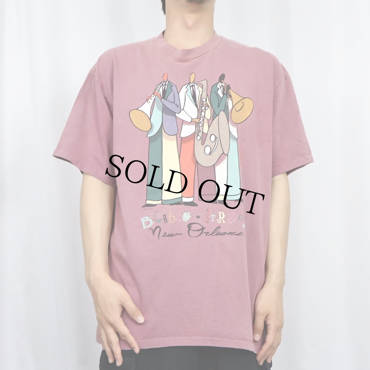 画像2: 90's USA製 "JAZZ Bourbon Street" イラストプリントTシャツ L (2)