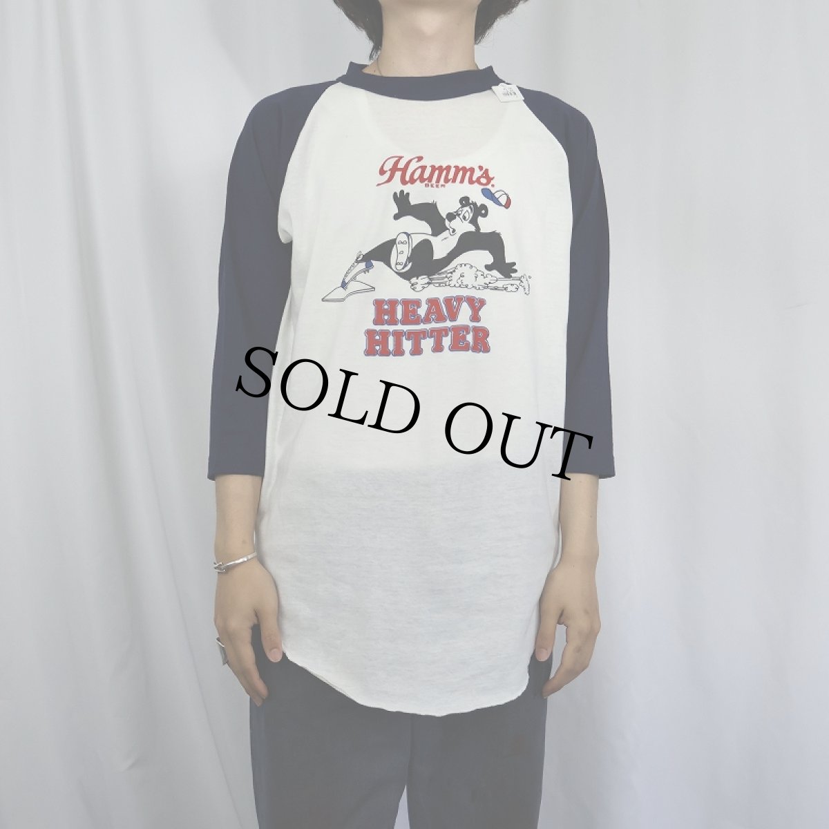 画像2: 80's Hamm's Beer USA製 "HEAVY HITTER" ビールメーカー プリントラグランTシャツ L (2)