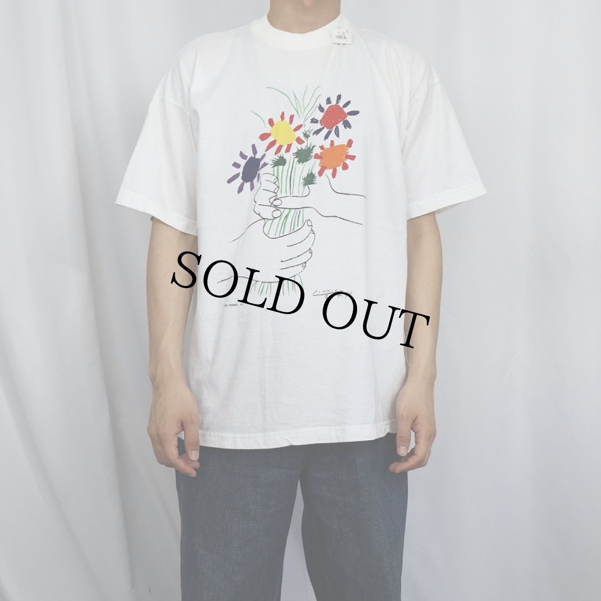 画像2: 90's Pablo Picasso "The Bouquet of Peace" アートプリントTシャツ (2)
