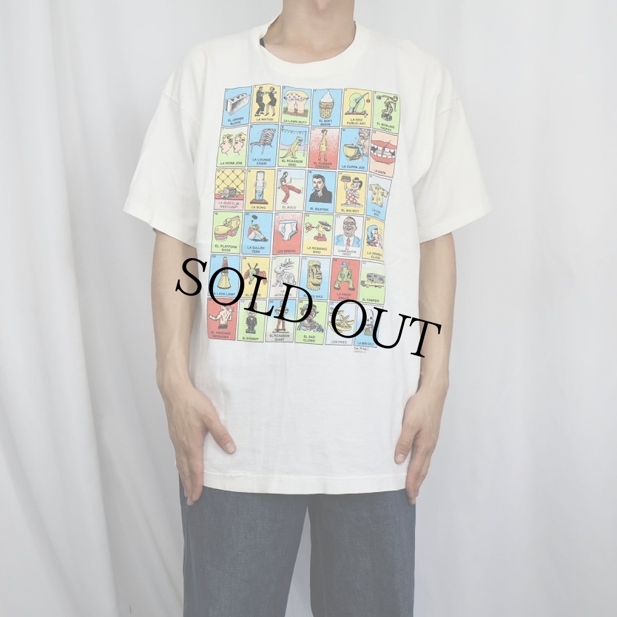 画像2: 90's Ken Brown USA製 "Loteria" アートプリントTシャツ XL (2)