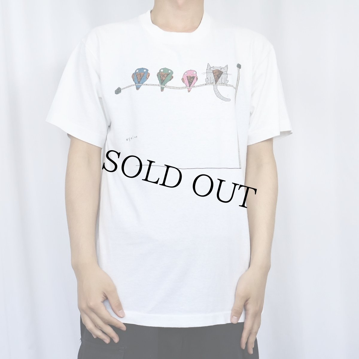 画像2: 90's Richard Stine USA製 "Cat Beak" アートプリントTシャツ L (2)