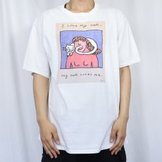 画像2: 90's Richard Stine USA製 "I Love My Cat, My Cat Loves Me." アートプリントTシャツ XL (2)