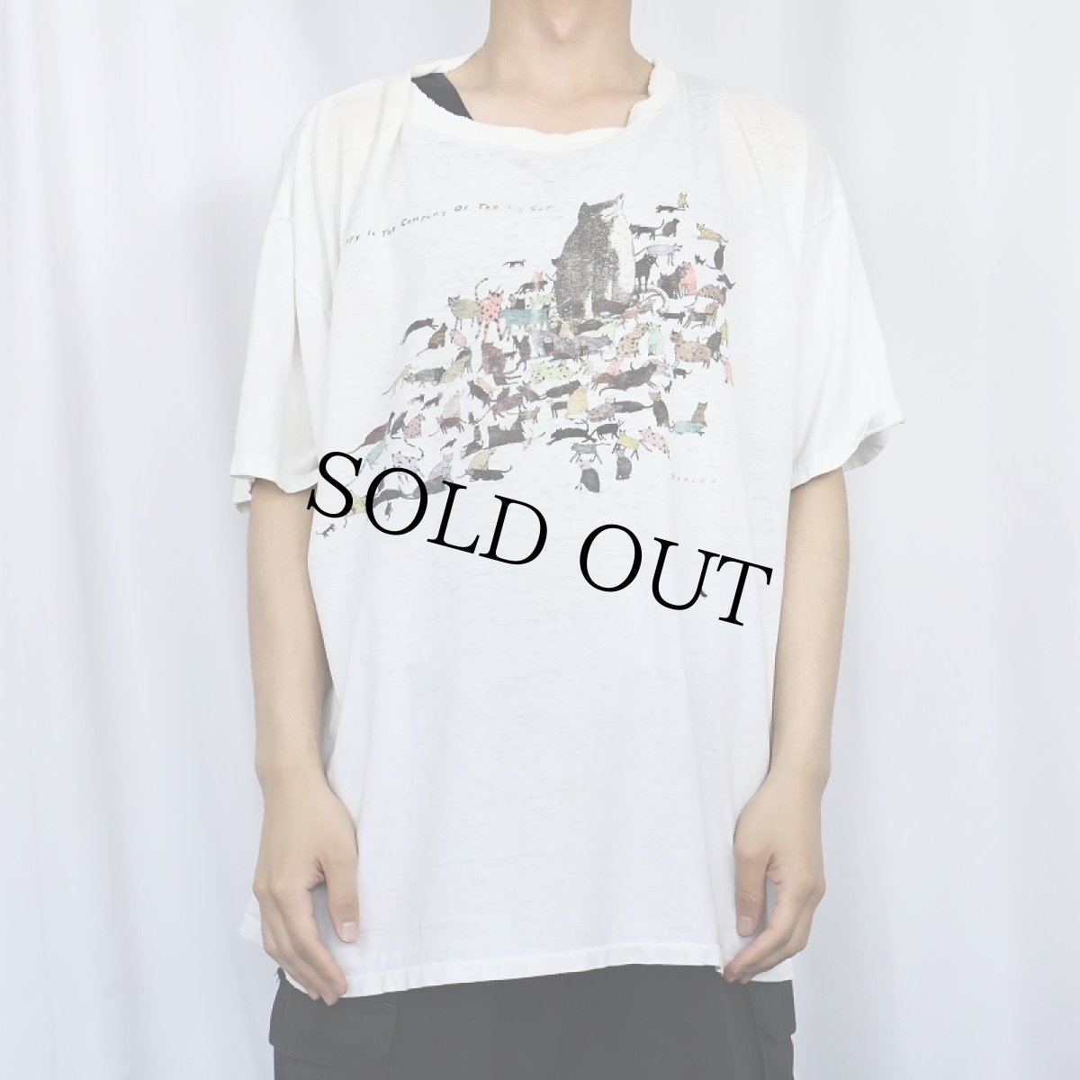 画像2: 90's Richard Stine USA製 "Happy In The Company Of The Big Cat" アートプリントTシャツ XL (2)