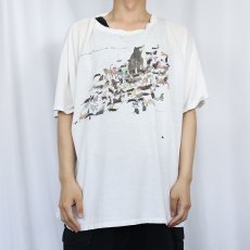 画像2: 90's Richard Stine USA製 "Happy In The Company Of The Big Cat" アートプリントTシャツ XL (2)