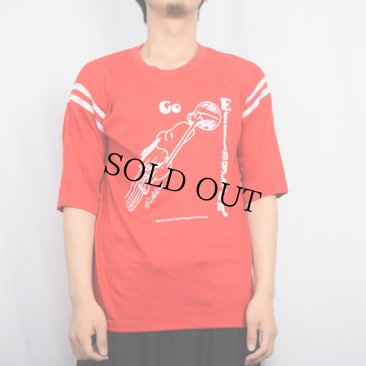 画像2: 70〜80's SNOOPY USA製 "Go Effingham" フロッキープリント フットボールTシャツ L (2)