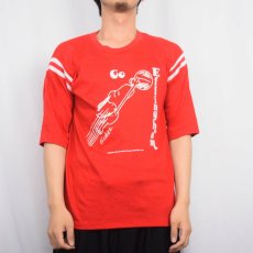 画像2: 70〜80's SNOOPY USA製 "Go Effingham" フロッキープリント フットボールTシャツ L (2)