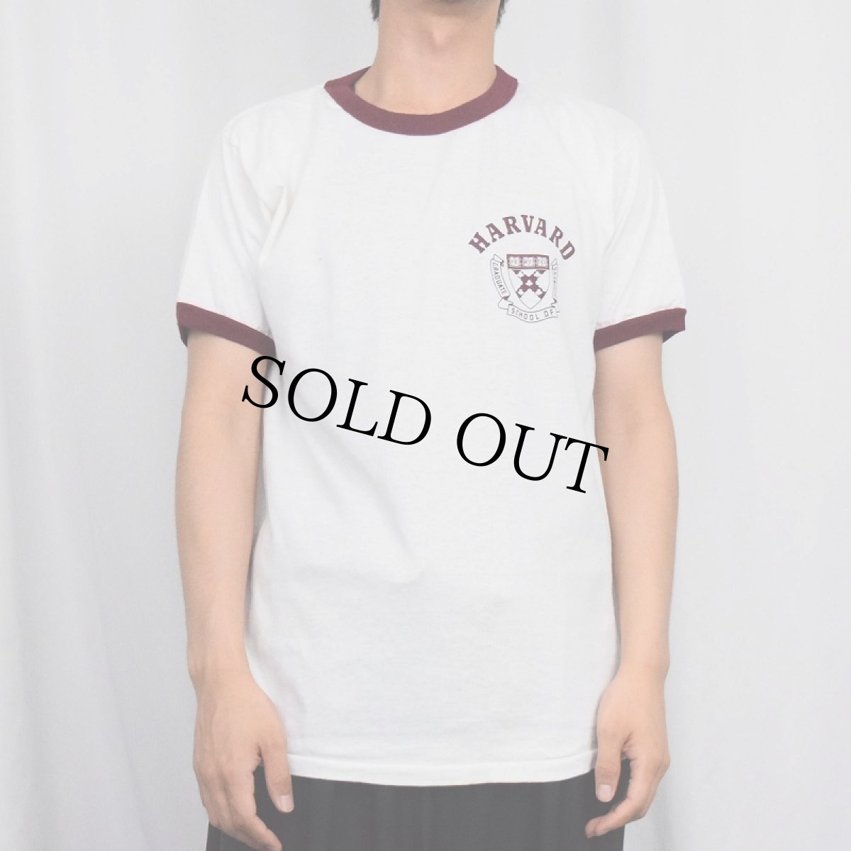 画像2: 80's Champion トリコタグ USA製 "HARVARD" プリントリンガーTシャツ XL (2)