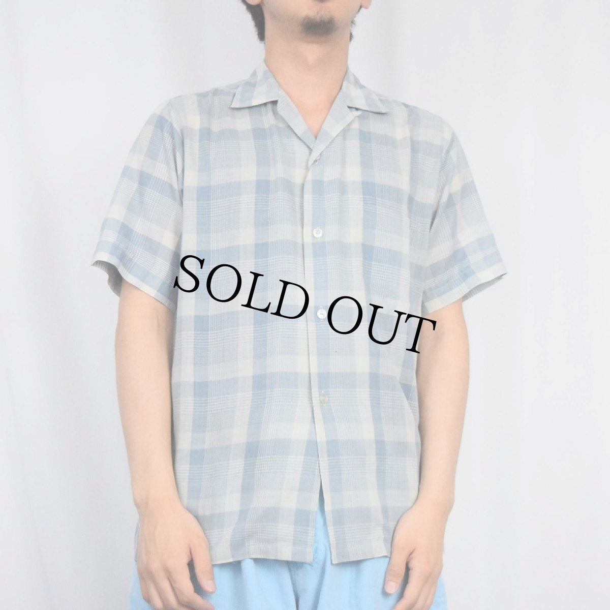 画像2: 50〜60's PENNEY'S TOWNCRAFT チェック柄 コットンオープンカラーシャツ S (2)