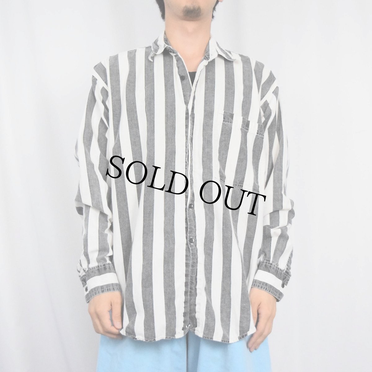 画像2: 80〜90's White Oak ストライプ柄 コットンシャツ L (2)